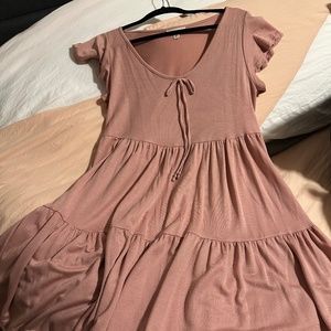 Dusty Rose/Mauve Tiered Babydoll Dress with Tie